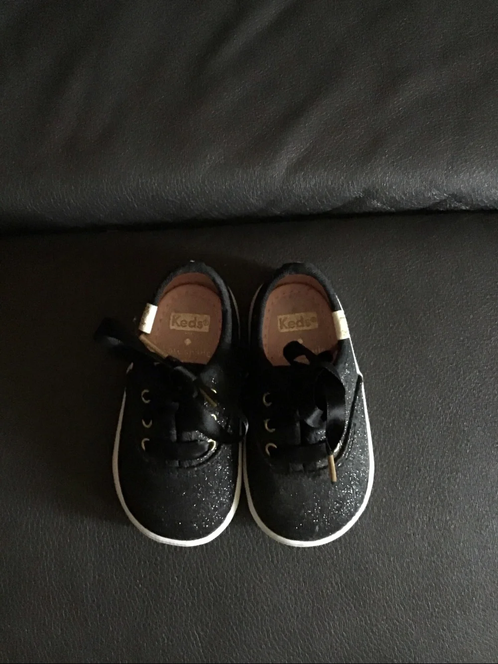 Kate Spade Keds, Baby Black Glitter Lace-Up Sneakers